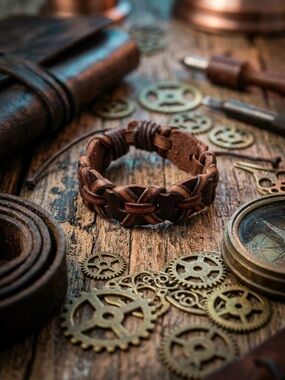 Hand Crafted Brown Braided Leather Bracelet